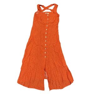 Womens Size 12 Orange Polka Dot Sleeveless Button Front Maxi Dress Flowy Prairie